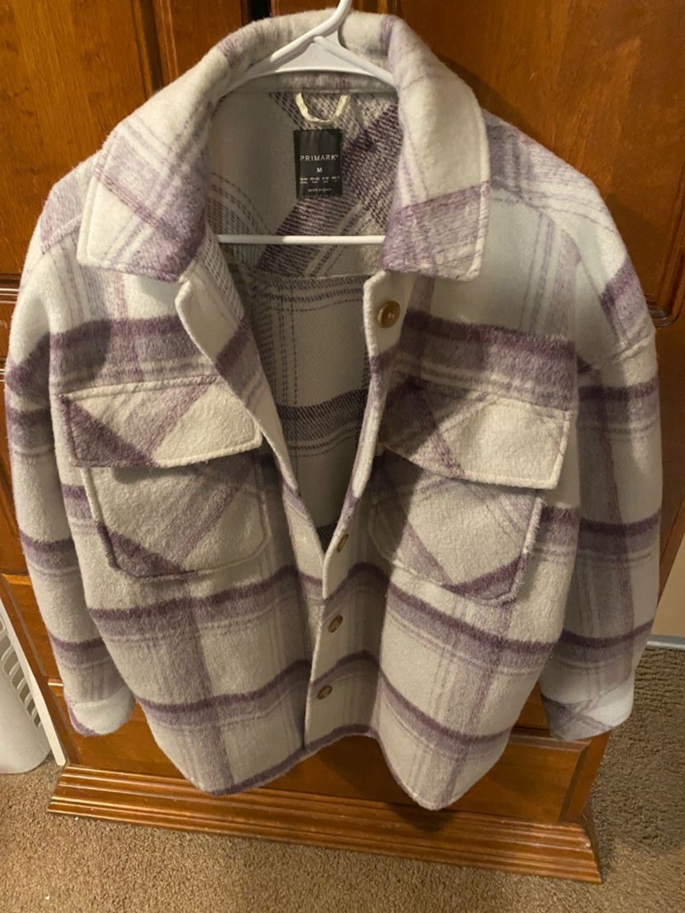 Primark Cream and Lavender Plaid Button Shacket